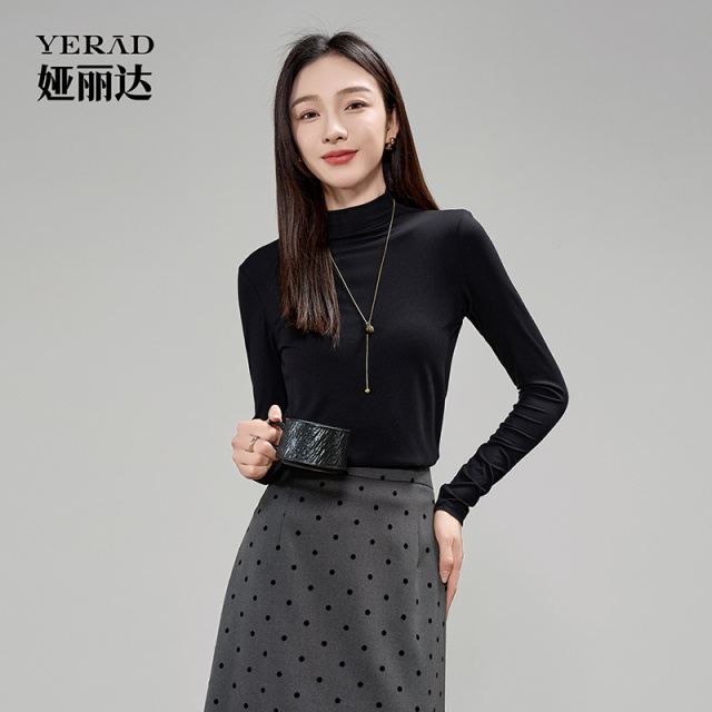 13810347.【娅丽达】极简百搭针织T恤女含桑蚕丝休闲通勤外穿打底衫女