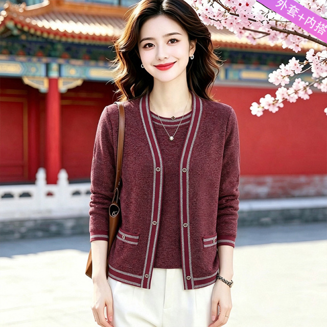 13812167.妈妈装圆领短袖T恤+外套时尚两件套装J8HYY2652