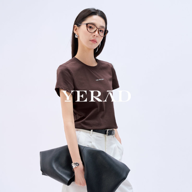 13813184.【娅丽达】高棉云感圆领短袖T恤女针织T恤女上衣