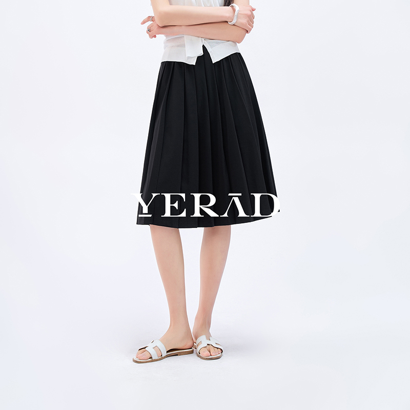 13813505.【娅丽达】质感通勤百褶半身裙高腰休闲A字裙女半裙
