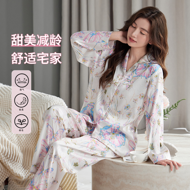 13816159.量少捡漏【小清新印花】亲肤舒适居家可外穿女士长袖睡衣空调服