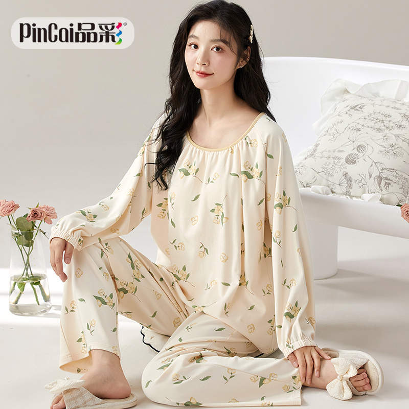 13817629.品彩【治愈系】清新减龄家居服女圆领长袖长裤套装9965