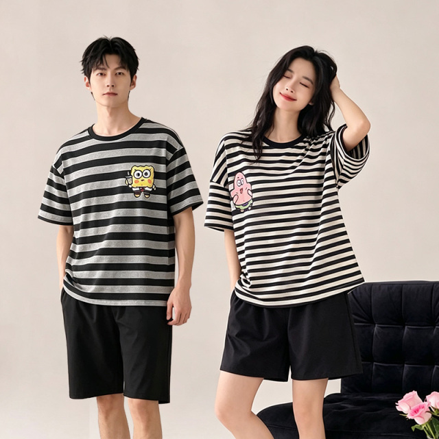 13817623.品彩【高品质.深睡眠】卡通可爱情侣家居服休闲舒适短袖短裤套装91807