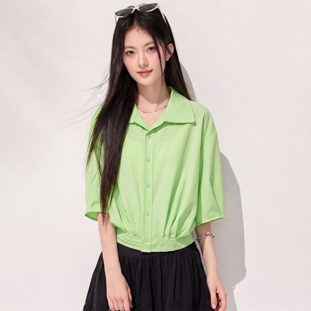 13817224.CHOCOOLATE极简风慵懒随性中袖衬衣RI日常通勤女上衣