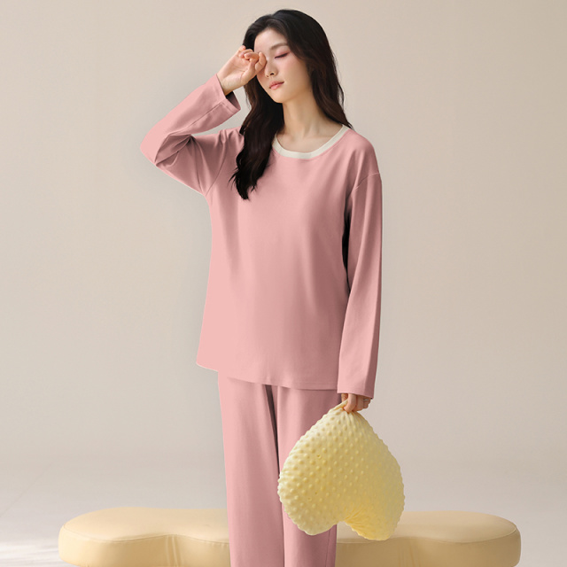13817674.派邦奴26年秋冬款女士假两件棉套头多色简约纯色睡衣套装ck