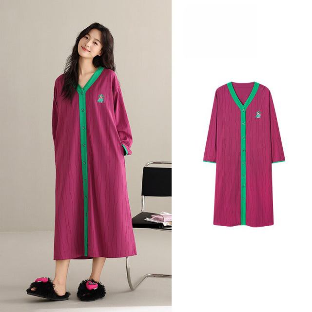 13817639.品彩【云朵棉】宽松显瘦夏季开衫睡裙女慵懒松弛感家居服96618