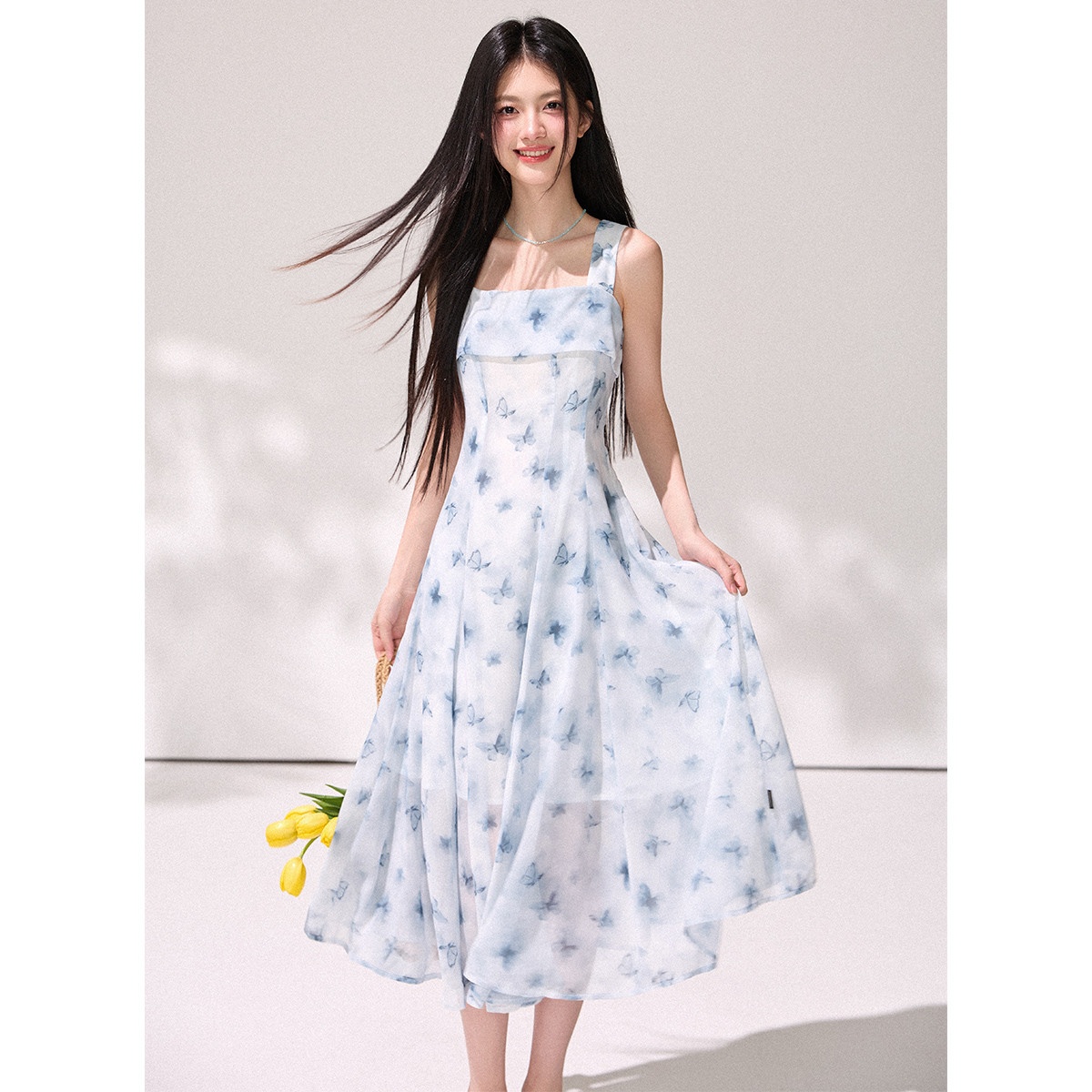 13817126.CHOCOOLATE晕染蝴蝶印花连衣裙温柔甜美仙气雪纺中长裙