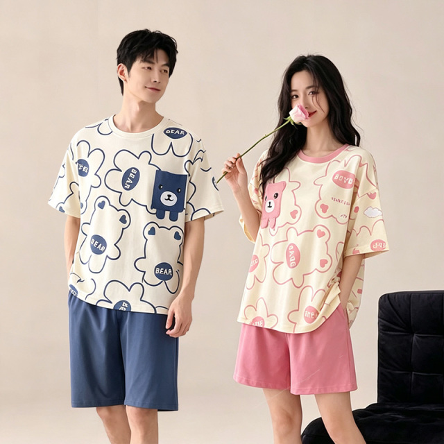 13817624.品彩【高品质.深睡眠】卡通可爱情侣家居服休闲舒适短袖短裤套装91808