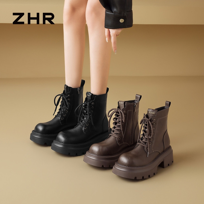 13823003.【ZHR则则】马丁靴圆头侧拉链厚底女鞋[PU]