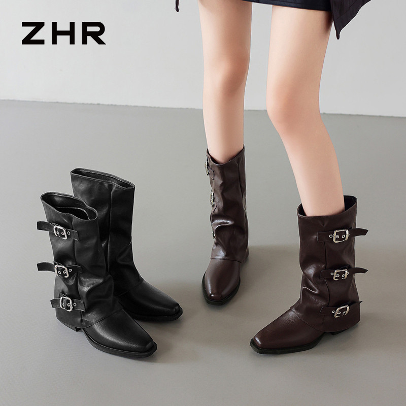13823034.【ZHR则则】西部靴方头套脚厚底女鞋[PU]