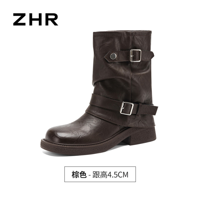 13823010.【ZHR则则】西部靴圆头套脚厚底女鞋[PU]