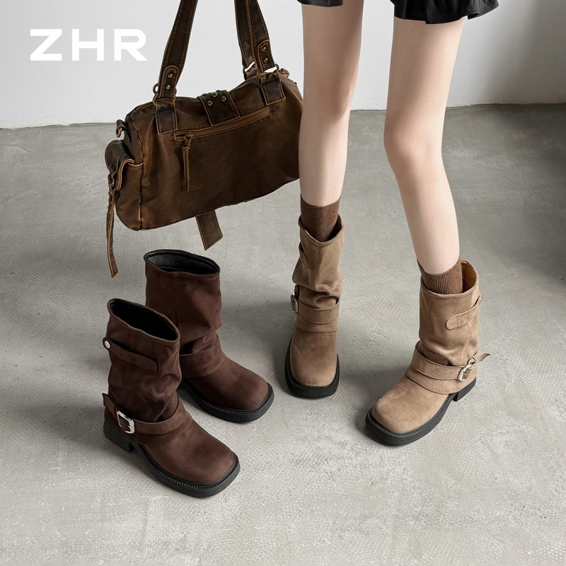 13823020.【ZHR则则】西部靴圆头套脚厚底女鞋[羊京绒]