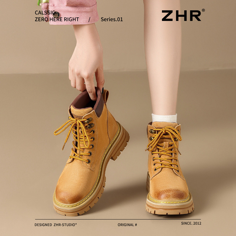 13822999.【ZHR则则】马丁靴圆头系带厚底女鞋[头层猪皮]