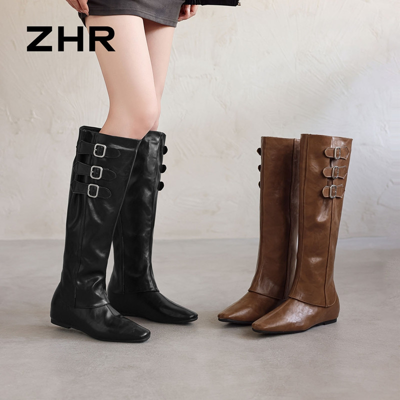 13823026.【ZHR则则】西部靴方头后拉链平底女鞋[PU]