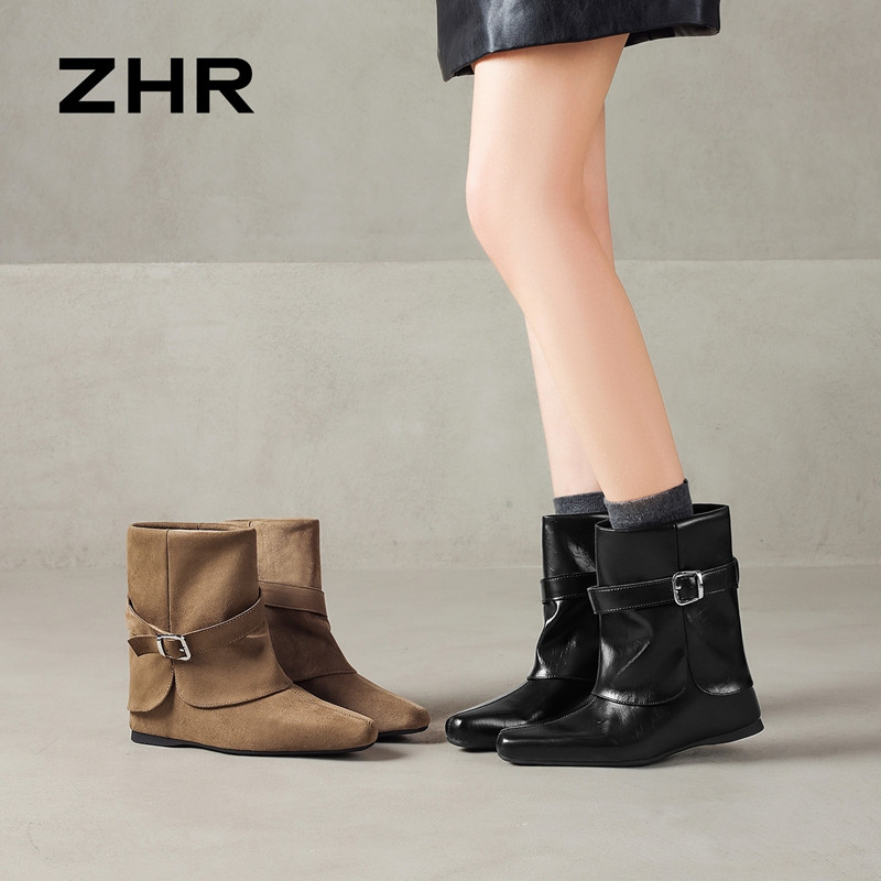 13823022.【ZHR则则】短靴方头套脚厚底女鞋[PU]