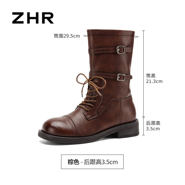 13822994.【ZHR则则】马丁靴圆头系带厚底女鞋[PU]