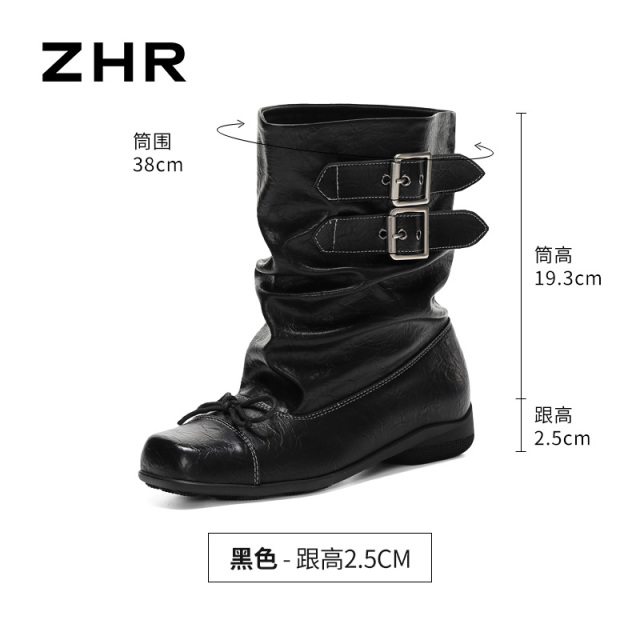 13822996.【ZHR则则】短靴方头套脚厚底女鞋[PU]