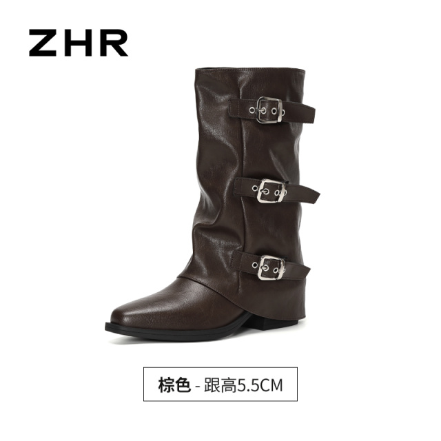 13823034.【ZHR则则】西部靴方头套脚厚底女鞋[PU]