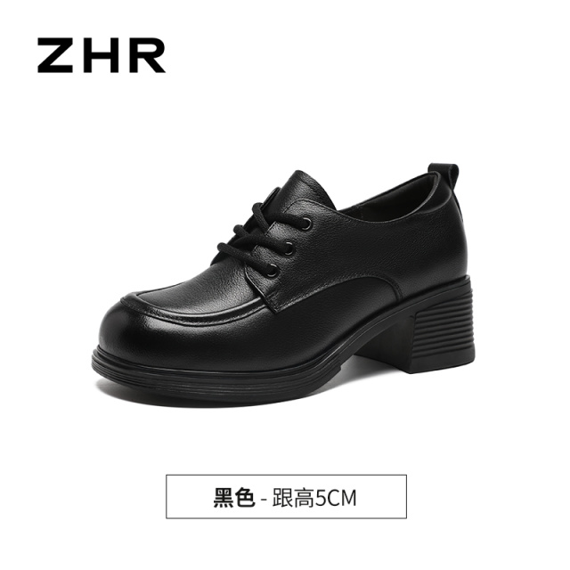 13823028.【ZHR则则】妈妈单鞋圆头系带厚底女鞋[头层牛皮]