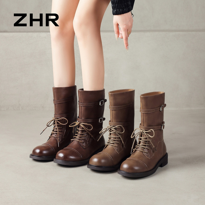 13822994.【ZHR则则】马丁靴圆头系带厚底女鞋[PU]
