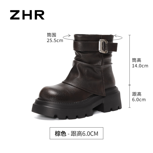 13823039.【ZHR则则】短靴圆头套脚厚底女鞋[PU]