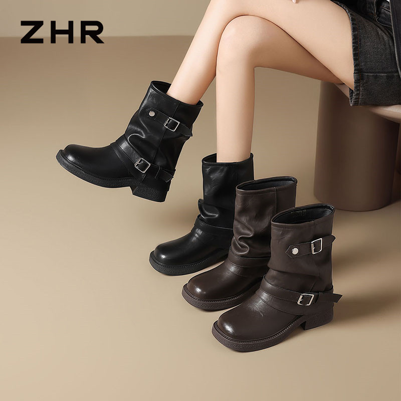13823010.【ZHR则则】西部靴圆头套脚厚底女鞋[PU]