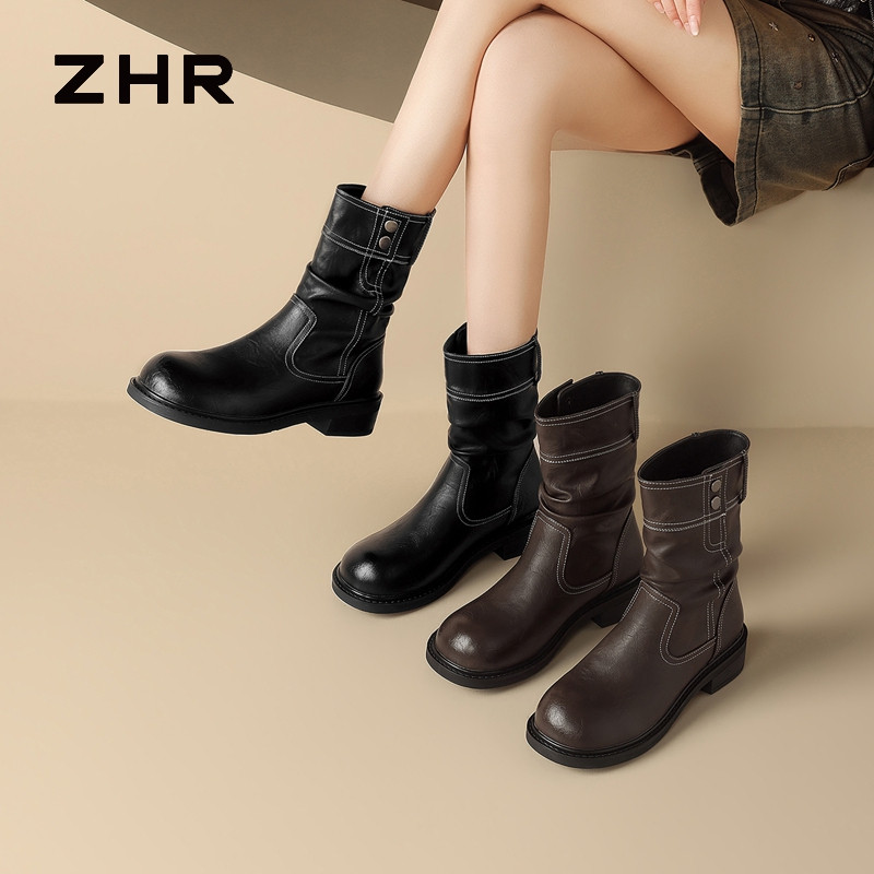 13823025.【ZHR则则】短靴圆头套脚厚底女鞋[PU]