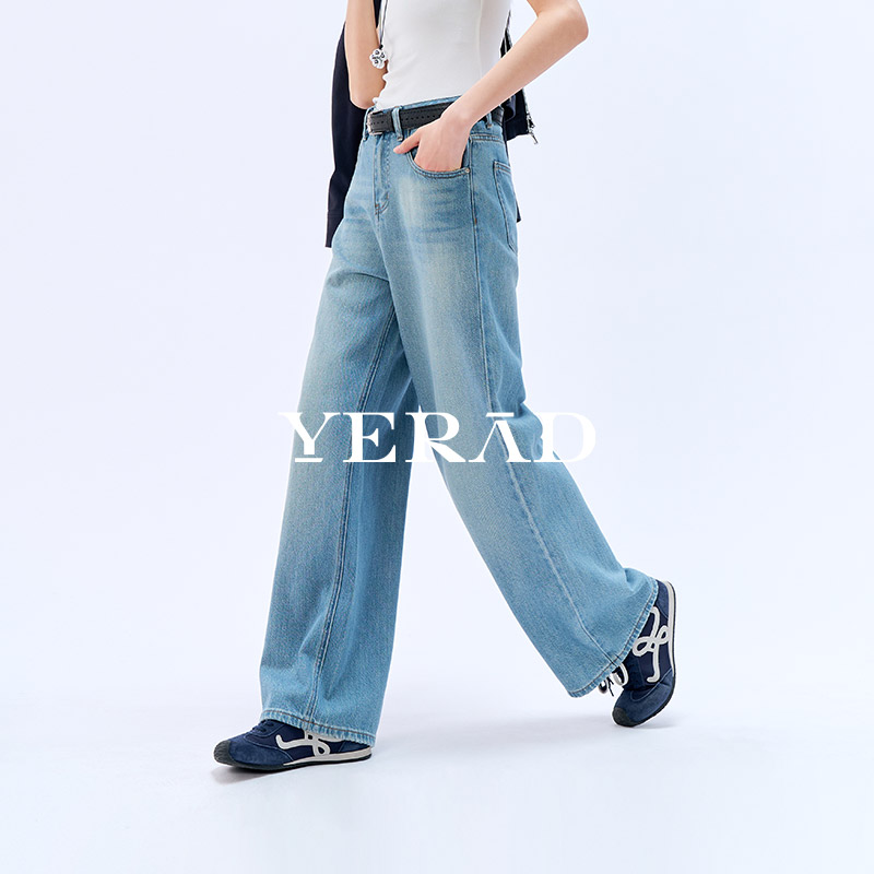 13821391.【娅丽达】云柔棉感·牛仔阔腿裤女百搭宽松轻薄拖地牛仔裤款
