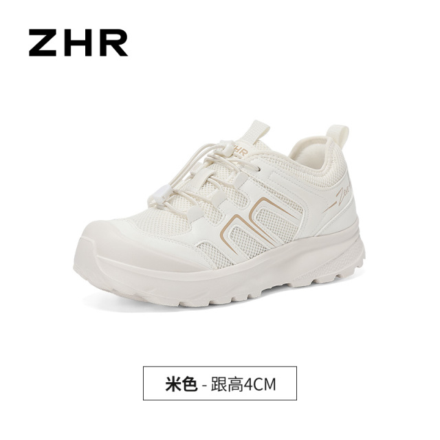 13823002.【ZHR则则】户外休闲鞋圆头抽绳搭扣厚底女鞋[PU+网布]