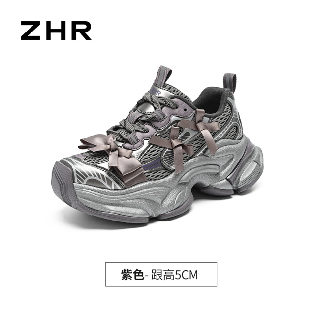 13823529.【ZHR则则】老爹鞋圆头系带厚底女鞋[PU+网布]
