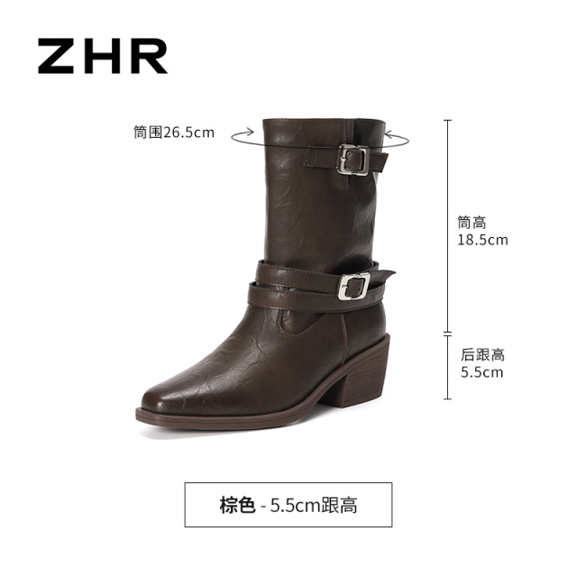 13823015.【ZHR则则】西部靴圆头套脚厚底女鞋[PU]