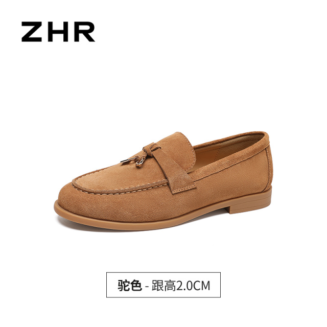 13823013.【ZHR则则】乐福鞋圆头套脚平底女鞋[牛剖层绒面革]
