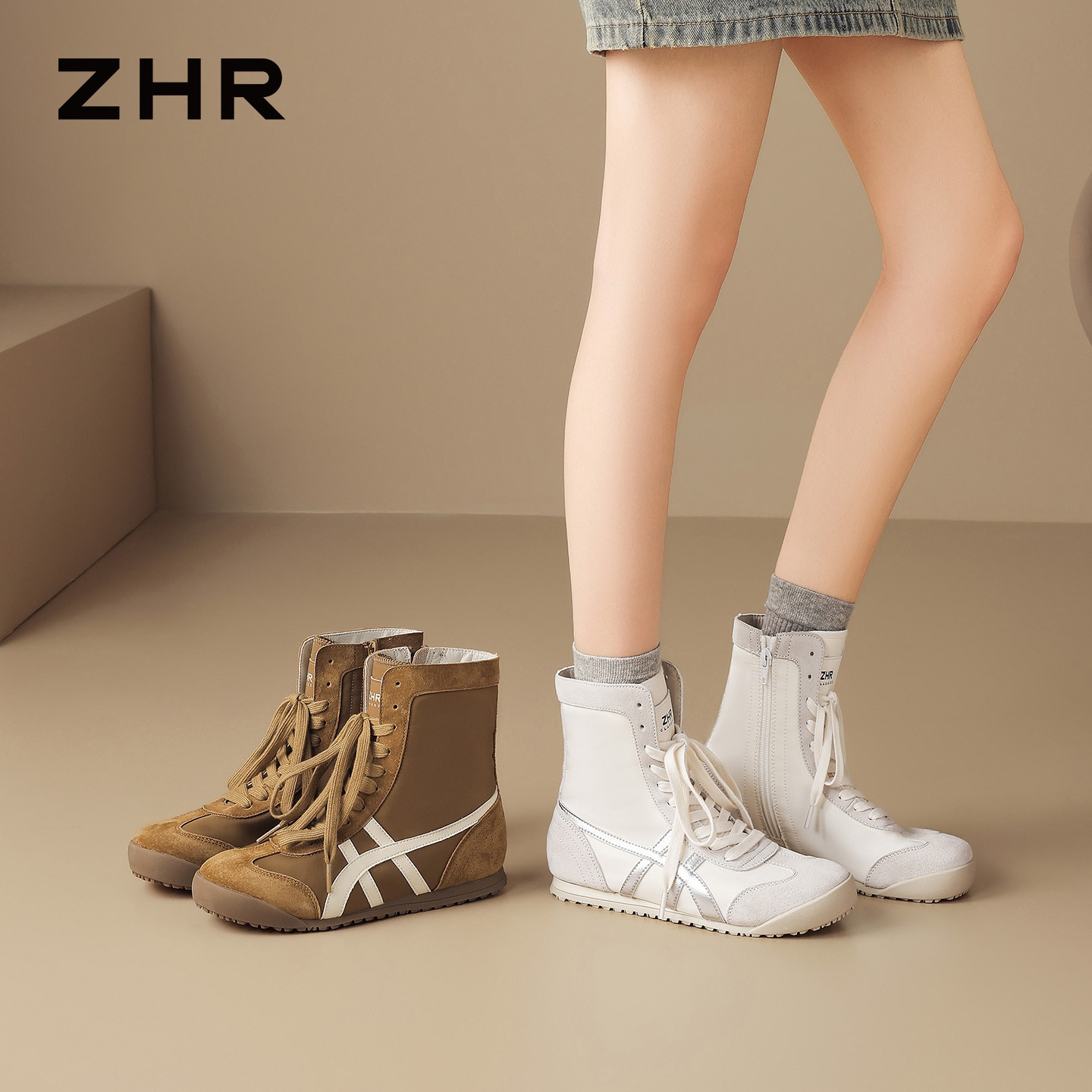 13823528.【ZHR则则】时尚户外靴圆头系带厚底女鞋[雨伞布+猪巴戈+超纤]