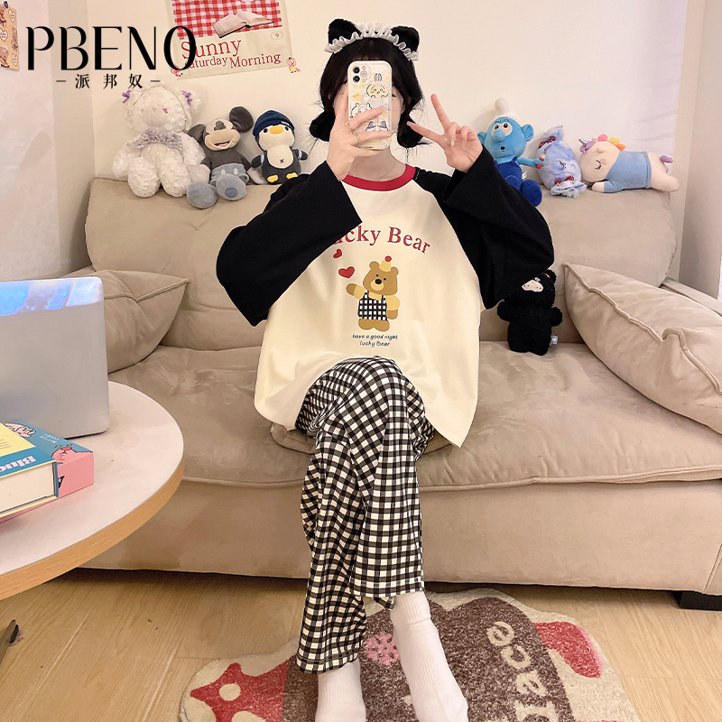 13819262.派邦奴冬季新款可爱腊肠狗印花长袖女款舒适睡衣套装ck