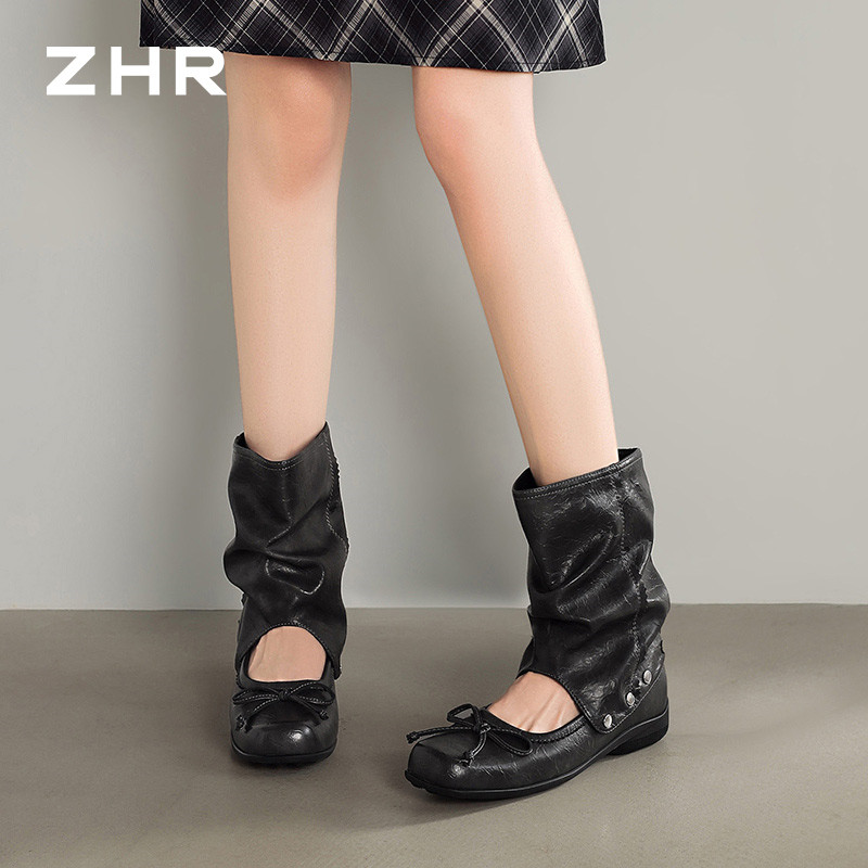 13822997.【ZHR则则】短靴圆头套脚厚底女鞋[PU]