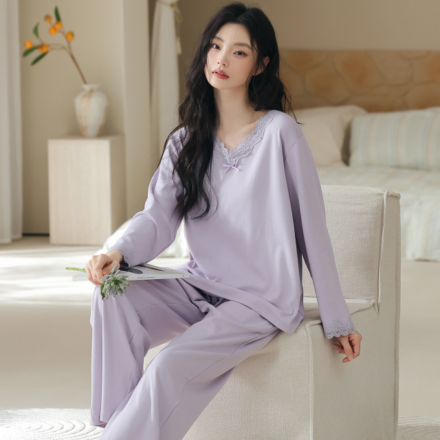 13818068.猫人睡衣女款新款高级感秋春季纯棉女士长袖家居服套装秋