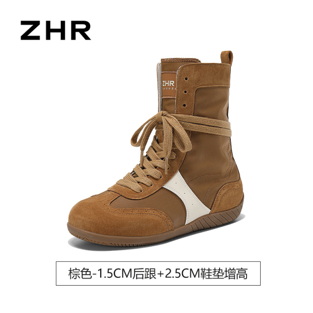 13823012.【ZHR则则】时尚户外靴圆头系带厚底女鞋[雨伞布+猪巴戈]