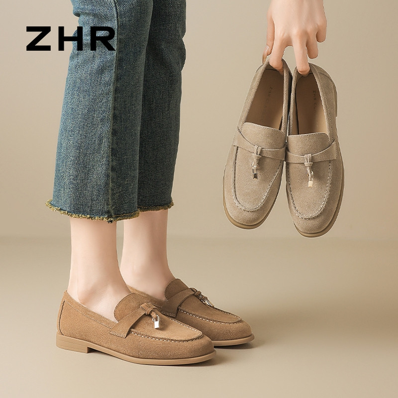 13823013.【ZHR则则】乐福鞋圆头套脚平底女鞋[牛剖层绒面革]