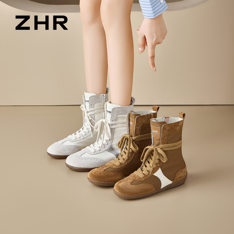 13823012.【ZHR则则】时尚户外靴圆头系带厚底女鞋[雨伞布+猪巴戈]