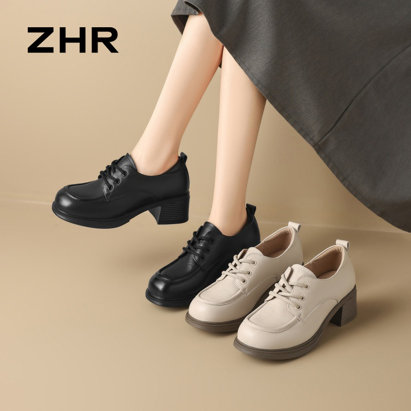 13823028.【ZHR则则】妈妈单鞋圆头系带厚底女鞋[头层牛皮]