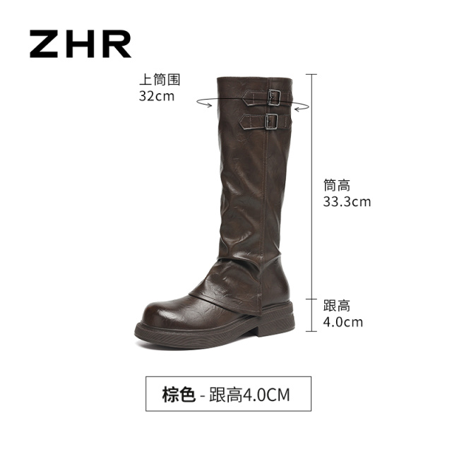 13822993.【ZHR则则】长筒靴圆头套脚厚底女鞋[PU]