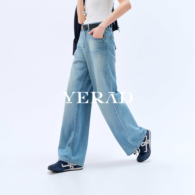 13821391.【娅丽达】云柔棉感·牛仔阔腿裤女百搭宽松轻薄拖地牛仔裤款