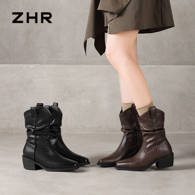 13823016.【ZHR则则】西部靴圆头套脚厚底女鞋[PU]