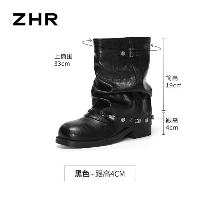 13823001.【ZHR则则】西部靴圆头套脚厚底女鞋[PU]