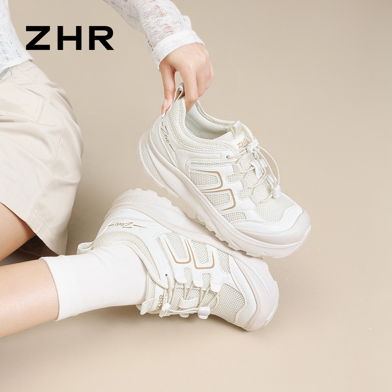 13823002.【ZHR则则】户外休闲鞋圆头抽绳搭扣厚底女鞋[PU+网布]