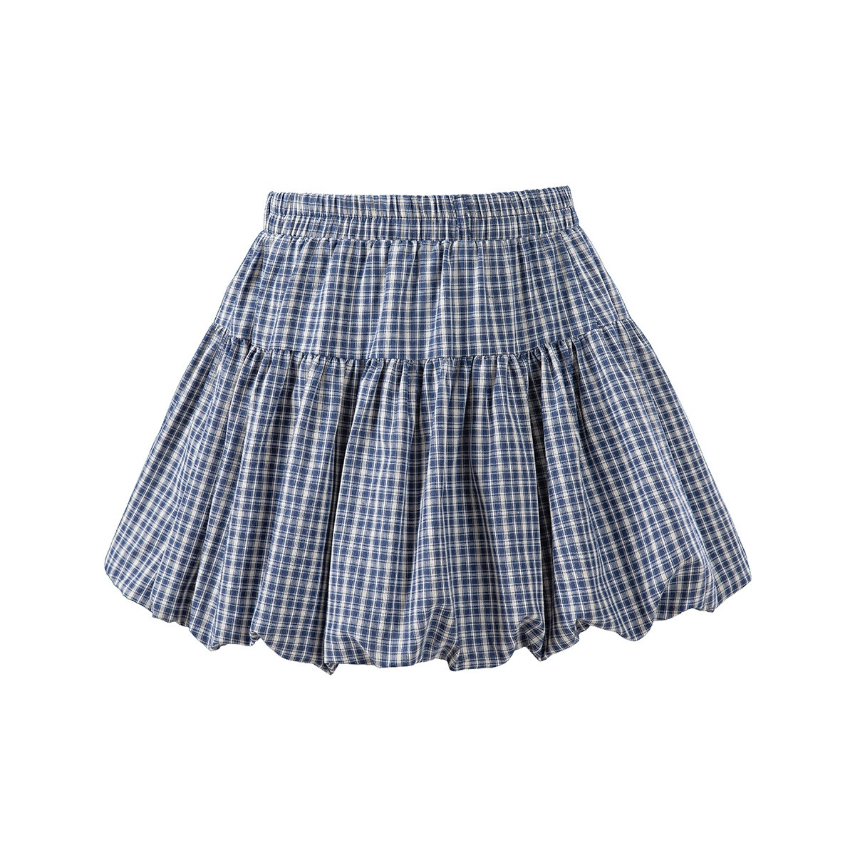 13818283.CHOCOOLATE美式复古格纹芭蕾风花苞裙韩系少女A字短裙