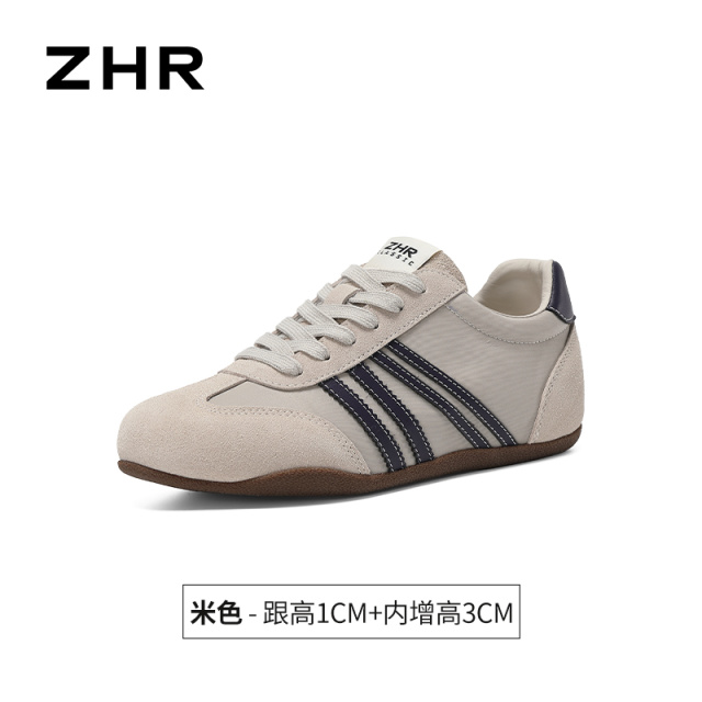 13822989.【ZHR则则】薄底德训鞋圆头系带平底女鞋[雨伞布+牛剖层绒面革+超纤]