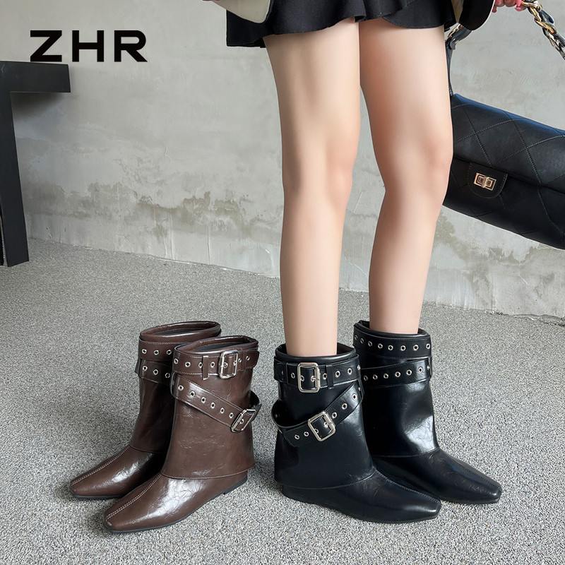 13822984.【ZHR则则】西部靴方头套脚厚底女鞋[PU]