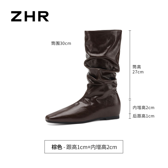 13822985.【ZHR则则】短靴方头套脚厚底女鞋[PU]