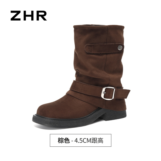 13823020.【ZHR则则】西部靴圆头套脚厚底女鞋[羊京绒]